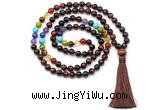 GMN8617 Hand-knotted 7 Chakra 8mm, 10mm red yellow tiger 108 beads mala necklace with tassel
