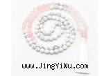 GMN8626 8mm, 10mm matte white howlite & rose quartz 108 beads mala necklace with tassel