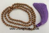 GNBS46 Hand-knotted 8mm yellow sandalwood 108 beads mala necklace with tassel