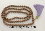 GNBS51 Hand-knotted 8mm yellow sandalwood 108 beads mala necklace with tassel