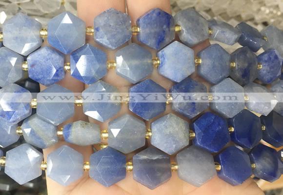 HABS21 15 inches 12mm faceted hexagon blue aventurine beads wholesale
