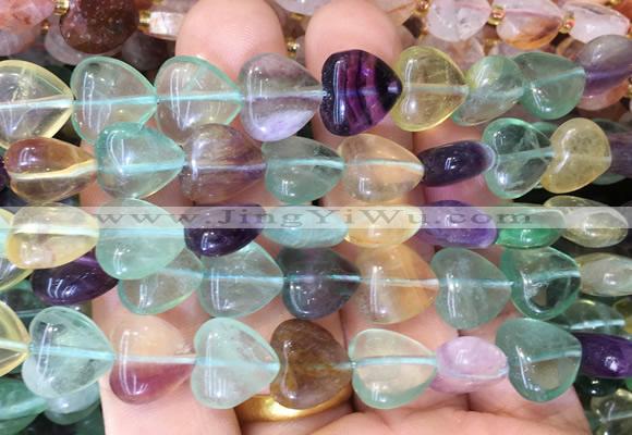 HGBS111 15 inches 12mm heart fluorite gemstone beads wholesale