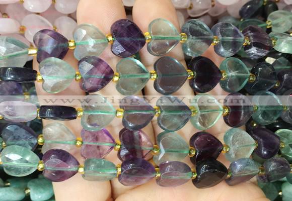 HGBS112 15 inches 12mm faceted heart fluorite beads wholesale