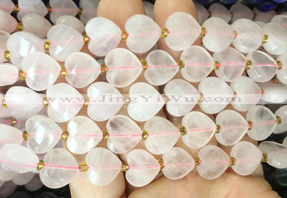 HGBS114 15 inches 12mm faceted heart rose quartz beads wholesale