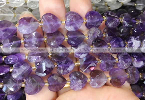 HGBS115 15 inches 12mm faceted heart amethyst beads wholesale