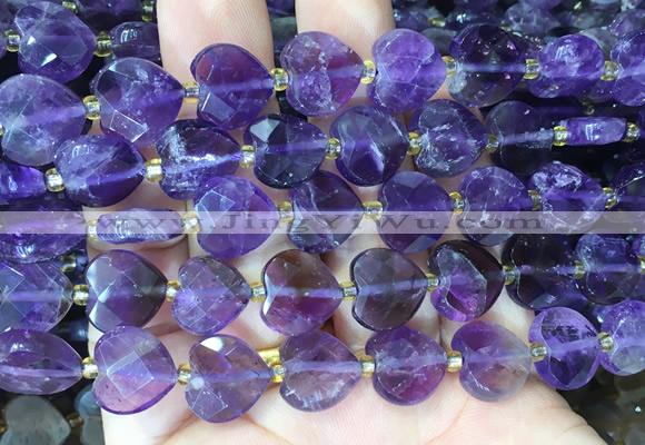 HGBS116 15 inches 12mm faceted heart amethyst beads wholesale