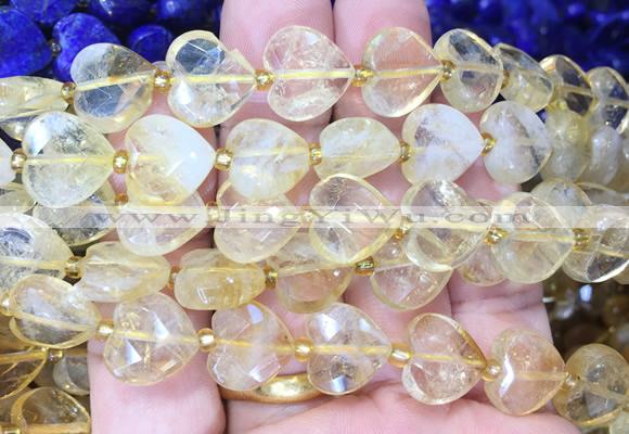 HGBS118 15 inches 12mm faceted heart citrine beads wholesale