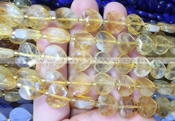 HGBS119 15 inches 12mm faceted heart citrine beads wholesale