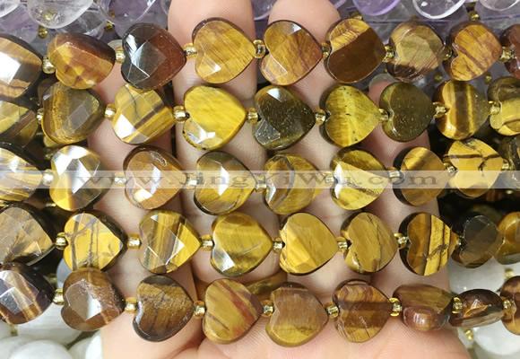 HGBS120 15 inches 12mm faceted heart yellow tiger eye beads wholesale