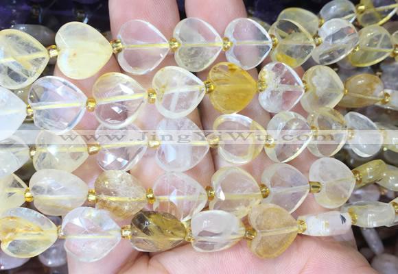 HGBS121 15 inches 12mm faceted heart yellow gum flower crystal beads wholesale