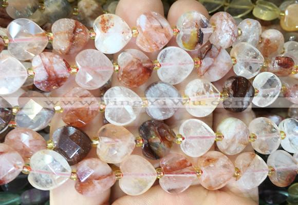 HGBS122 15 inches 12mm faceted heart red gum flower crystal beads wholesale