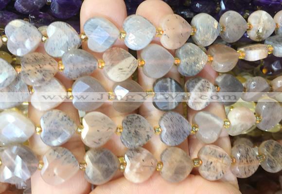 HGBS126 15 inches 12mm faceted heart sunstone beads wholesale