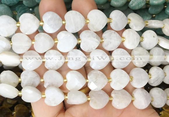 HGBS127 15 inches 12mm faceted heart white moonstone beads wholesale