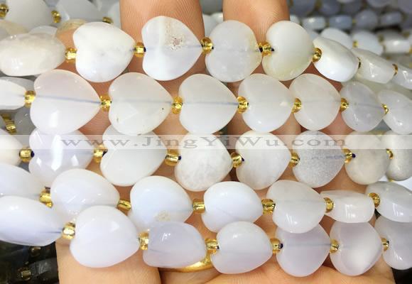 HGBS129 15 inches 12mm faceted heart blue chalcedony beads wholesale