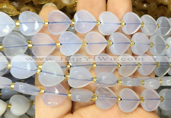 HGBS130 15 inches 12mm faceted heart blue chalcedony beads wholesale