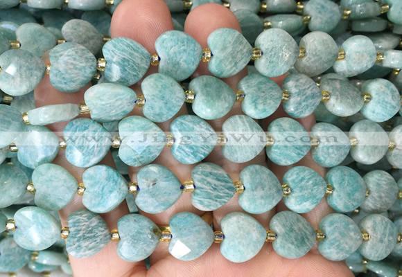 HGBS133 15 inches 12mm faceted heart amazonite beads wholesale