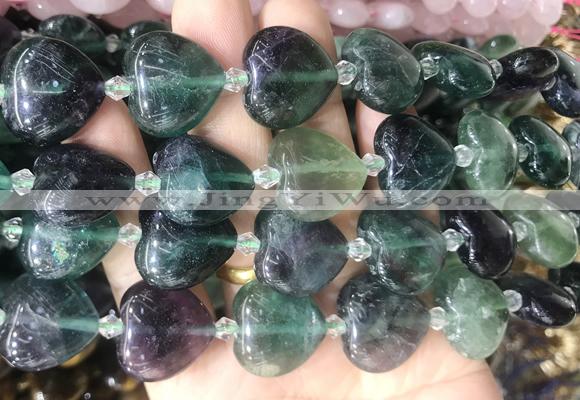 HGBS98 15 inches 20mm heart fluorite beads wholesale
