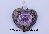 LP25 15*40*50mm heart inner flower lampwork glass pendants
