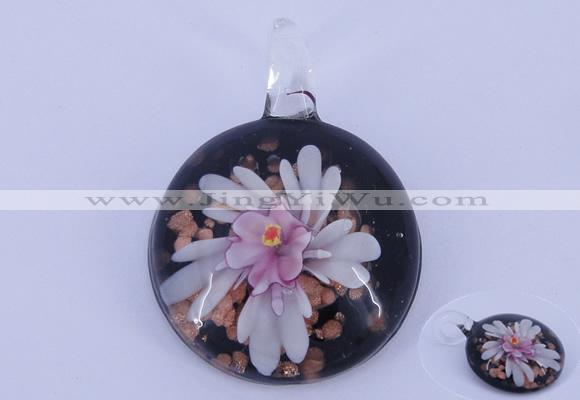 LP44 14*33*45mm flat round inner flower lampwork glass pendants