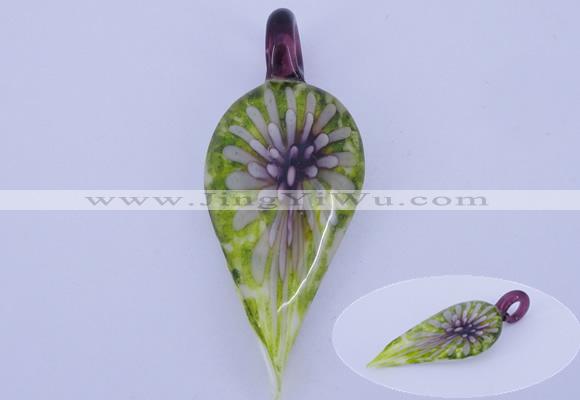 LP89 11*26*65mm leaf inner flower lampwork glass pendants