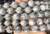 LSBS16 15 inches 16mm faceted round grey picture jasper beads wholesale