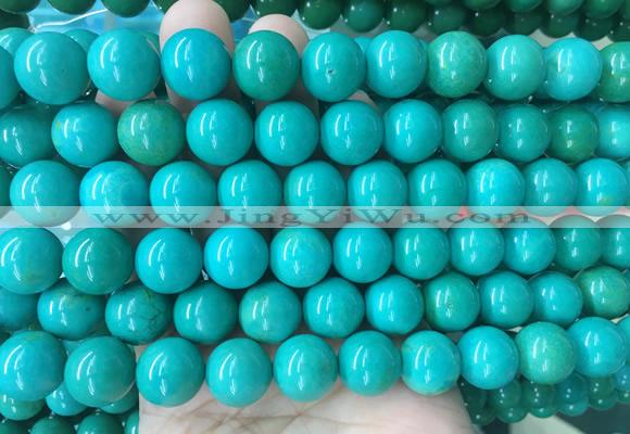 LSBS273 15 inches 14mm round green howlite turquoise gemstone beads wholesale