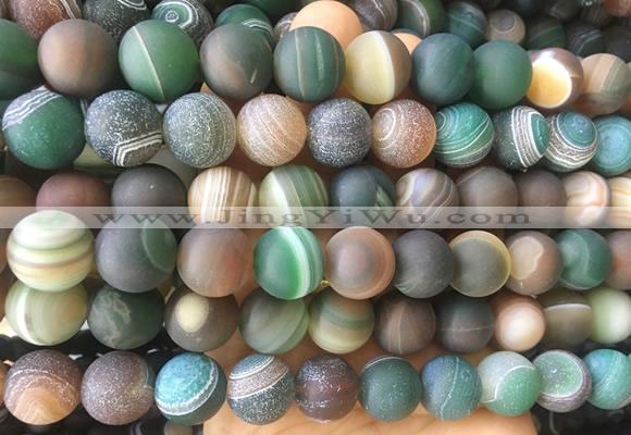 LSBS293 15 inches 14mm round matte banded agate gemstone beads wholesale