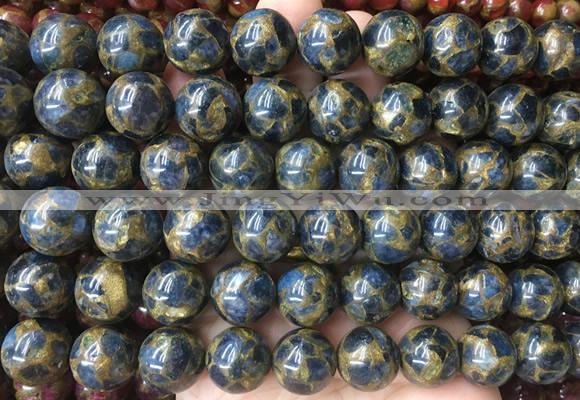 LSBS348 15 inches 14mm round gold color stone beads wholesale