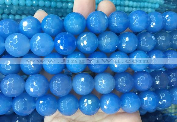 LSBS372 15 inches 16mm faceted round blue agate gemstone beads wholesale