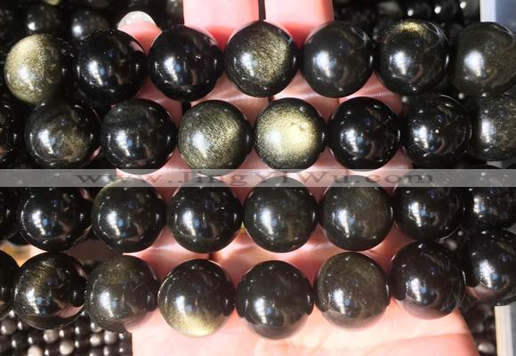 LSBS66 15 inches 16mm round golden obsidian gemstone beads wholesale
