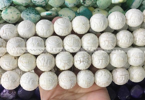 LSBS670 15 inches 18mm carved round synthetic turquoise gemstone beads wholesale