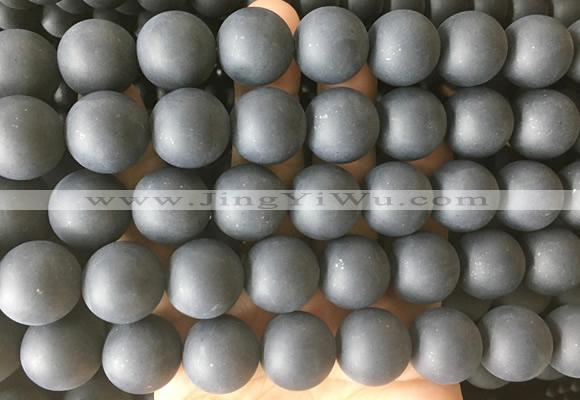 LSBS699 15 inches 16mm round matte black agate gemstone beads wholesale