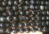 LSBS718 15 inches 14mm faceted round banded black agate gemstone beads wholesale