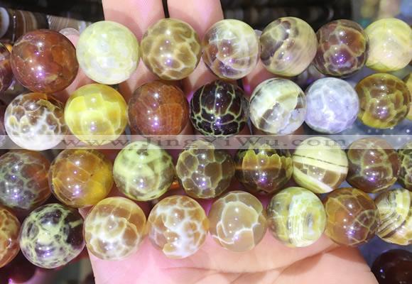 LSBS78 15 inches 18mm round yellow dragon veins agate beads wholesale