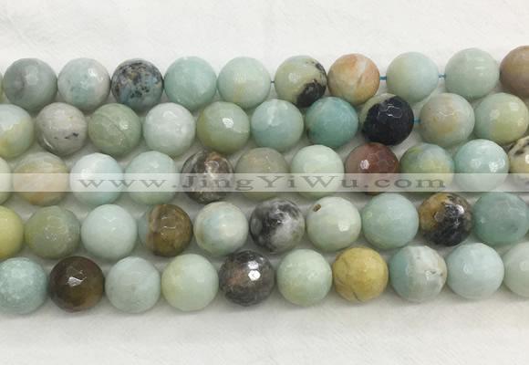 LSBS959 15 inches 14mm faceted round amazonite gemstone beads wholesale