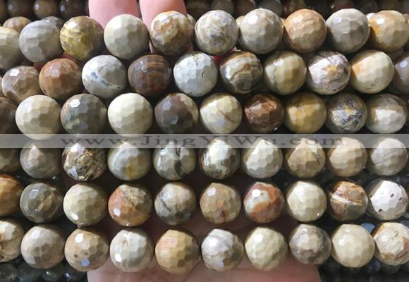 LSBS963 15 inches 14mm faceted round wooden jasper gemstone beads wholesale