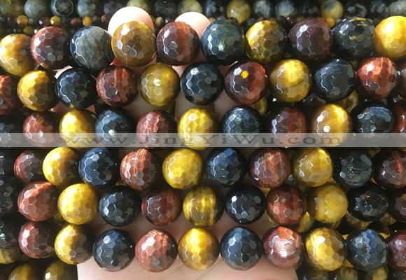 LSBS968 15 inches 14mm faceted round colorful tiger eye gemstone beads wholesale