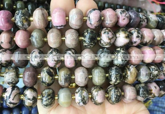 MEBS14 15 inches 8*12mm pumpkin black veined rhodonite beads wholesale