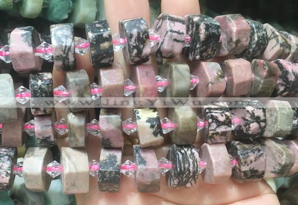 NGBS221 15 inches 10*14mm - 12*16mm faceted nuggets rhodonite beads