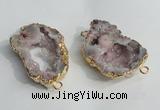 NGC137 30*40mm - 35*45mm freeform plated druzy agate connectors