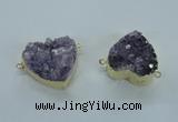 NGC370 23*25mm - 30*32mm heart druzy amethyst gemstone connectors