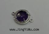 NGC5019 20mm flat round amethyst with rhinestone connectors
