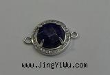 NGC5022 20mm flat round lapis lazuli with rhinestone connectors
