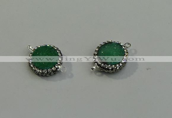 NGC5045 12mm - 14mm flat round druzy quartz with rhinestone connectors