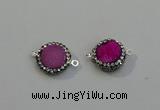 NGC5047 12mm - 14mm flat round druzy quartz with rhinestone connectors