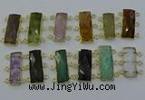 NGC5372 12*30mm - 15*30mm faceted rectangle mixed gemstone connectors