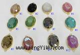 NGC7007 17*22mm faceted oval plated druzy agate connectors