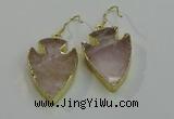 NGE5007 20*30mm - 25*30mm arrowhead rose quartz earrings