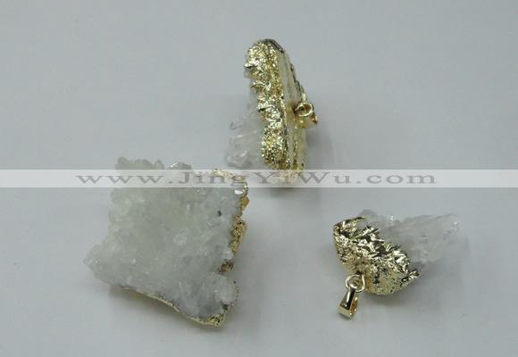 NGP1164 20*30mm - 30*35mm nuggets druzy agate pendants with brass setting