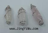 NGP1345 20*45mm - 22*60mm nuggets rose quartz pendants with brass setting